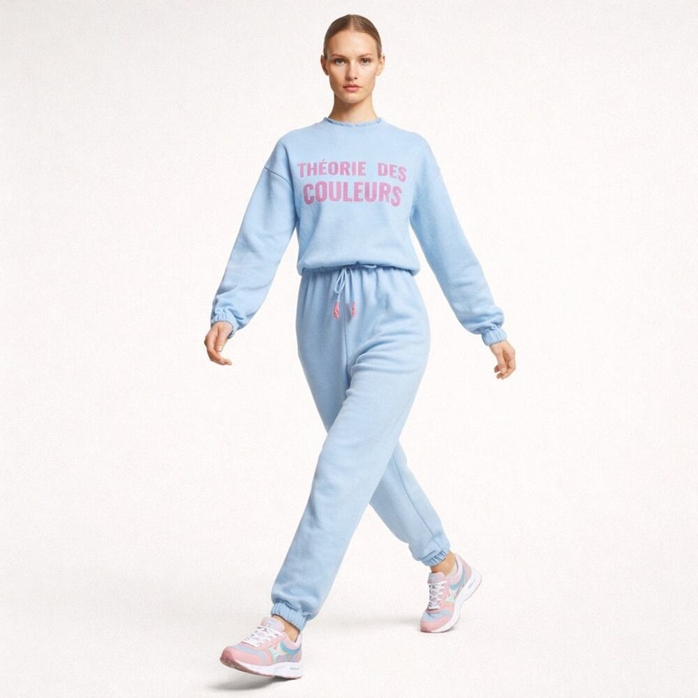 Nocturne Blue Knit Jumpsuit Pink Graphic Lounge Set Onesie Pajama Medium NWOT - Picture 3 of 10